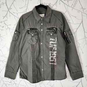 Tough Jeansmith Green Military Moto Western Shirt